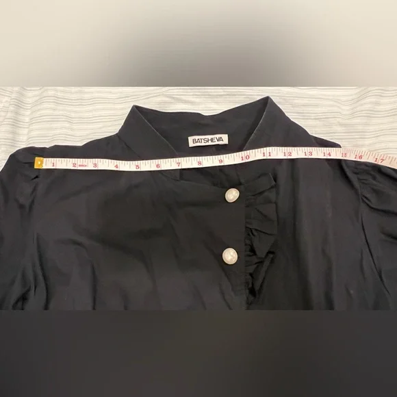 BATSHEVA DRESS - Pearl-Button Black Cotton Dress - Picture 9 of 14